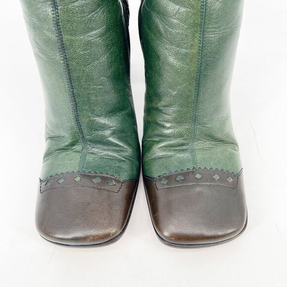 Prada Fall/Winter 1999 Green & Brown Leather Mid-Calf Block Heel Boots IT 37 - Picture 8 of 15